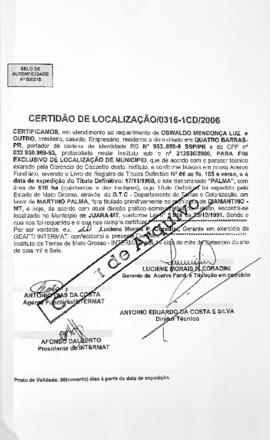 NÚMERO DA CERTIDÃO: 0316-1CD.2006
