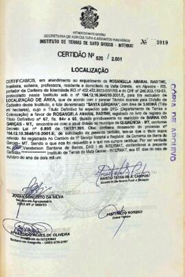 NÚMERO DA CERTIDÃO: 520.2001