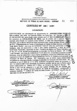 NÚMERO DA CERTIDÃO: 258.2001