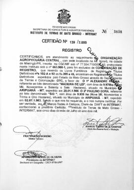 NÚMERO DA CERTIDÃO: 139.2000