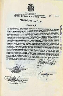 NÚMERO DA CERTIDÃO: 486.2001