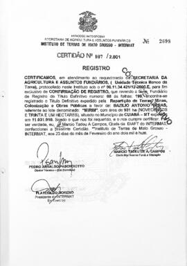 NÚMERO DA CERTIDÃO: 107.2.001