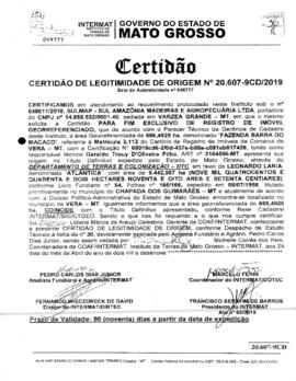 NÚMERO DA CERTIDÃO: 20.607-9CD.2019