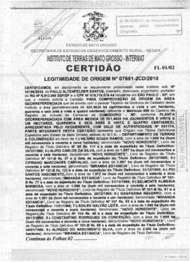 NÚMERO DA CERTIDÃO: 07681-2CD.2010