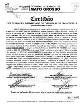 NÚMERO DA CERTIDÃO: 20.744-9CD.2019