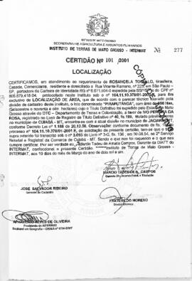 NÚMERO DA CERTIDÃO: 101.2001