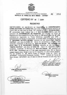 NÚMERO DA CERTIDÃO: 88.2.001
