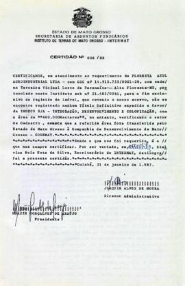 NÚMERO DA CERTIDÃO: 006.88