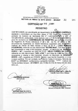NÚMERO DA CERTIDÃO: 172.2001