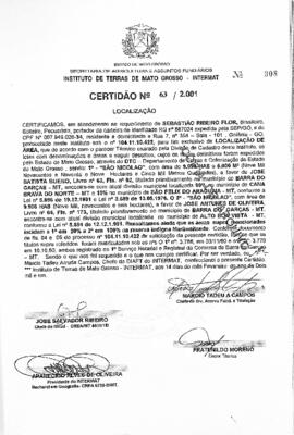 NÚMERO DA CERTIDÃO: 63.2.001