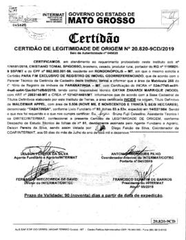 NÚMERO DA CERTIDÃO: 20.820-9CD.2019