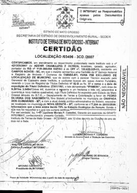 NÚMERO DA CERTIDÃO: 03496-3CD.2007