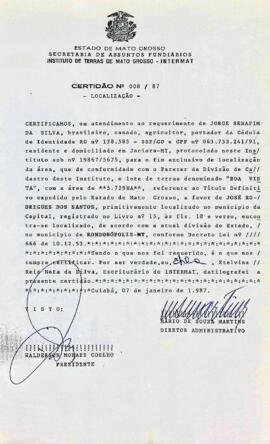 NÚMERO DA CERTIDÃO: 008.87