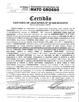 NÚMERO DA CERTIDÃO: 20.546-9CD.2019