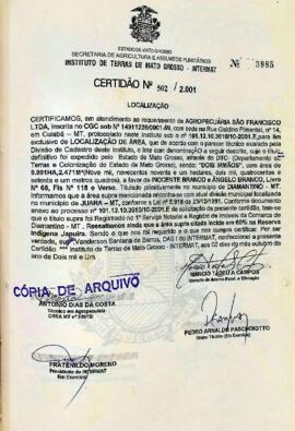 NÚMERO DA CERTIDÃO: 502.2001