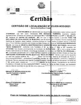 NÚMERO DA CERTIDÃO: 23038-9CD.2021