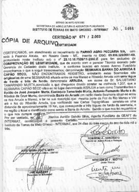 NÚMERO DA CERTIDÃO: 071.2003