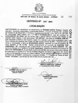 NÚMERO DA CERTIDÃO: 265.2001
