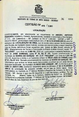 NÚMERO DA CERTIDÃO: 419.2001