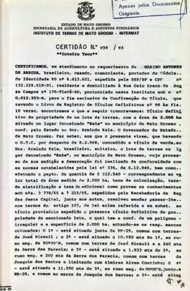 NÚMERO DA CERTIDÃO: 039.93