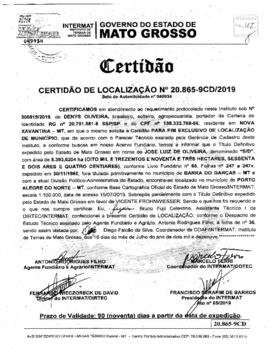 NÚMERO DA CERTIDÃO: 20.865-9CD.2019
