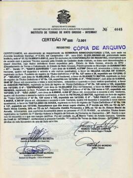 NÚMERO DA CERTIDÃO: 585.2001
