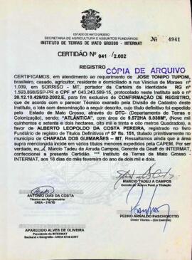 NÚMERO DA CERTIDÃO: 041.2002