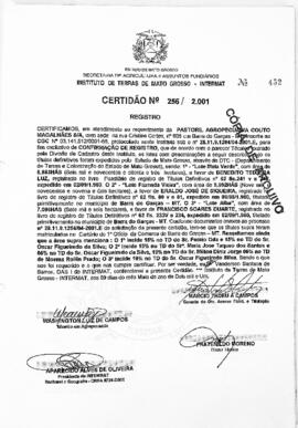 NÚMERO DA CERTIDÃO: 256.2001