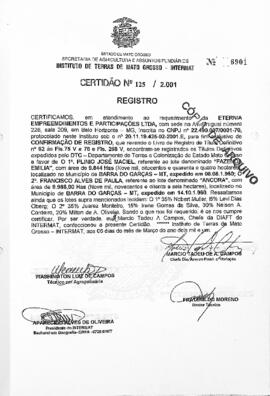 NÚMERO DA CERTIDÃO: 125.2001