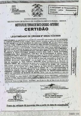 NÚMERO DA CERTIDÃO: 05825-1CD.2009