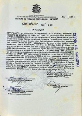 NÚMERO DA CERTIDÃO: 369.2001