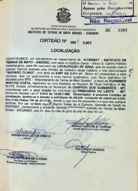 NÚMERO DA CERTIDÃO: 395.2001