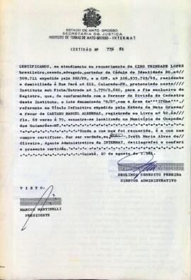 NÚMERO DA CERTIDÃO: 776.81