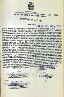 NÚMERO DA CERTIDÃO: 547.2001