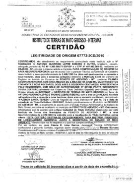 NÚMERO DA CERTIDÃO: 07772-2CD.2010
