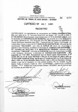 NÚMERO DA CERTIDÃO: 103.2.001