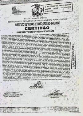 NÚMERO DA CERTIDÃO: 05780-5CD.2009