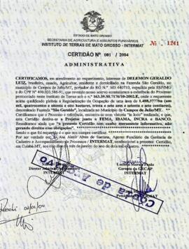 NÚMERO DA CERTIDÃO: 001.2004