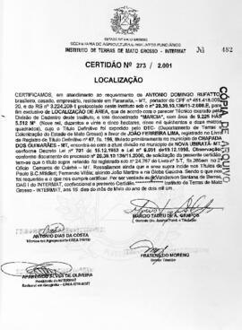 NÚMERO DA CERTIDÃO: 273.2001