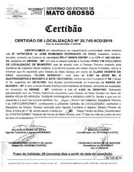 NÚMERO DA CERTIDÃO: 20.745-9CD.2019