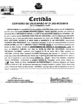 NÚMERO DA CERTIDÃO: 21.203-9CD.2019