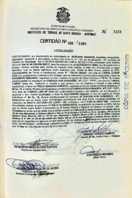 NÚMERO DA CERTIDÃO: 425.2001