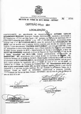 NÚMERO DA CERTIDÃO: 112.2001
