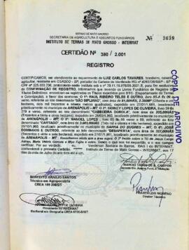 NÚMERO DA CERTIDÃO: 380.2001