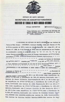 NÚMERO DO TÍTULO: 000516