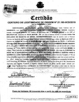 NÚMERO DA CERTIDÃO: 21.185-9CD.2019