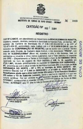 NÚMERO DA CERTIDÃO: 532.2001