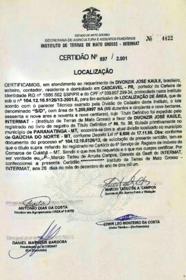 NÚMERO DA CERTIDÃO: 597.2001