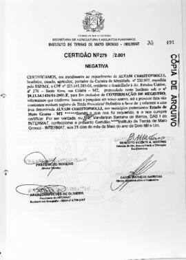 NÚMERO DA CERTIDÃO: 279.2001