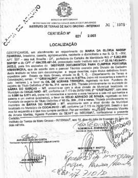 NÚMERO DA CERTIDÃO: 021.2003